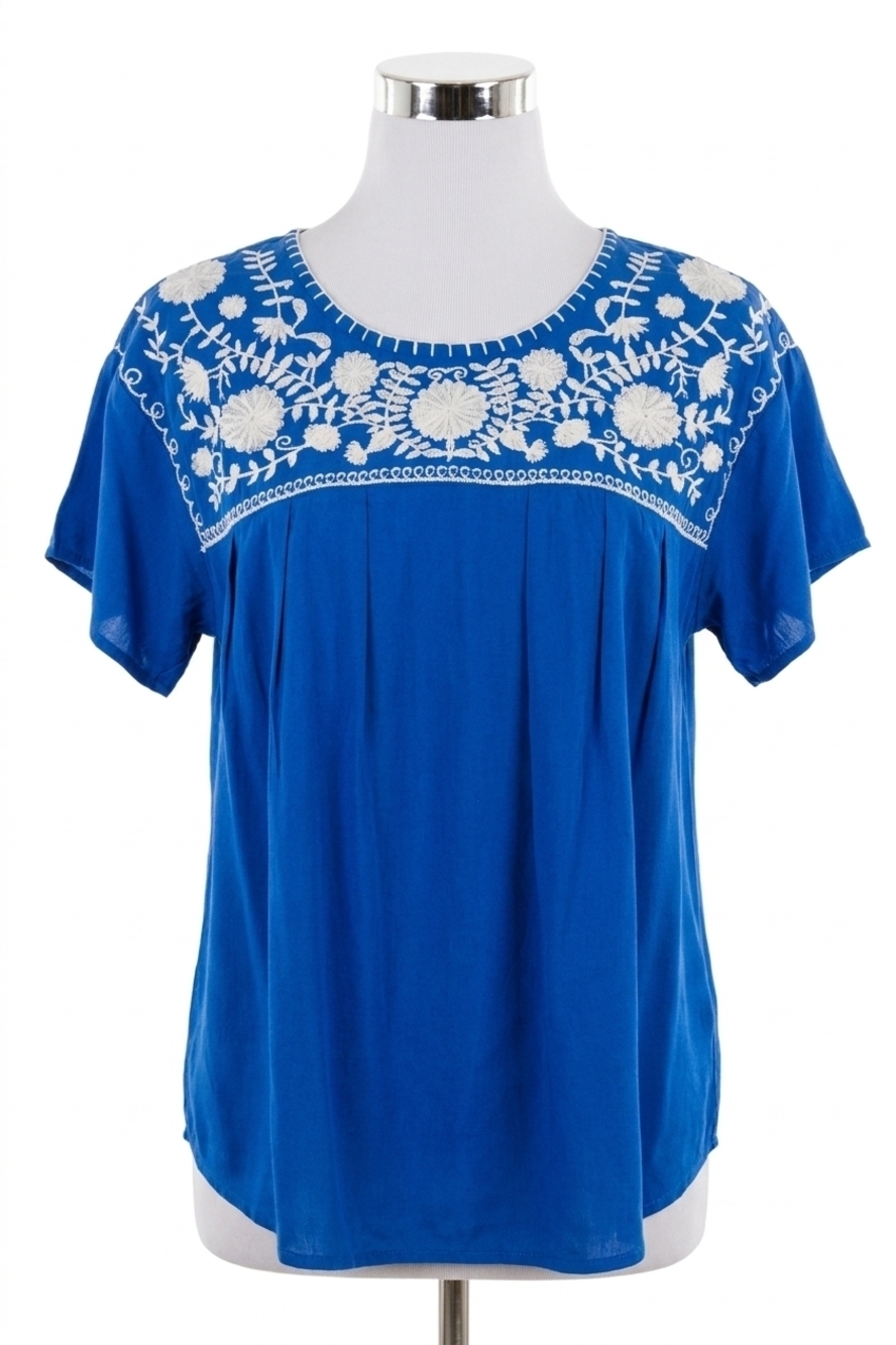 NEW LAYERZ CLOTHING embroidered fiesta top in blue